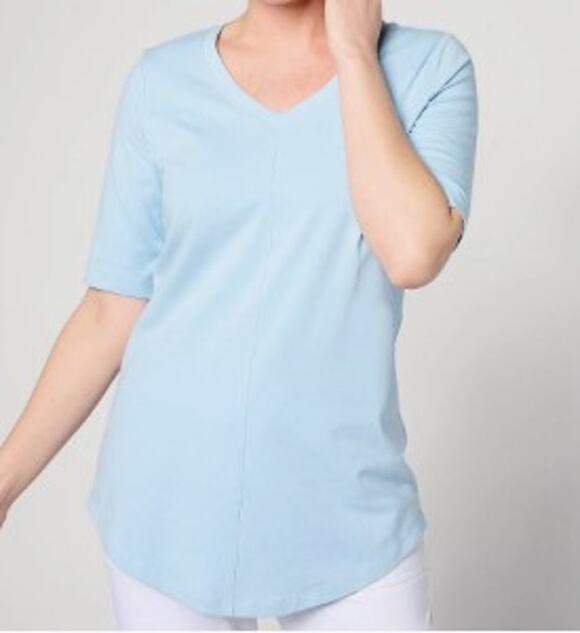 Denim & Co Tops - Denim & Co. Essentials Elbow Sleeve Top w/ Seaming Detail Sz M Baby Blue